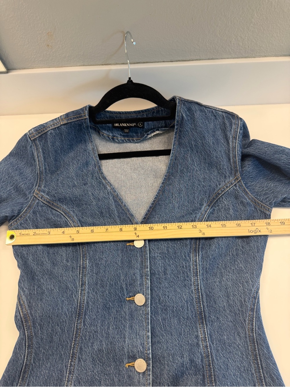✅ NWOT Blank NYC Denim V-Neck Button Front Long Sleeve Mini Dress size S - Picture 9 of 15